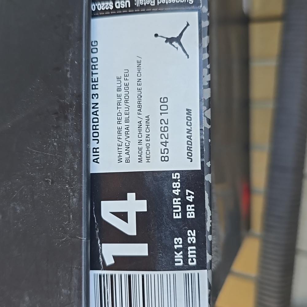 Jordan 3 Retro OG White and True Blue 2016 Size 14 - Picture 2 of 8
